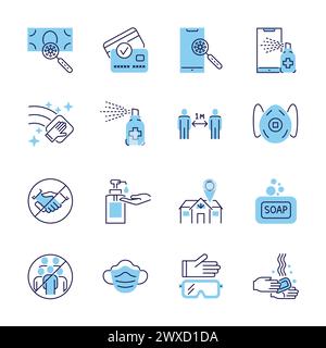 Coronavirus protection related thin line vector icons set. Isolated on a white background. Vector illustration. Editable Stroke Stock Vector