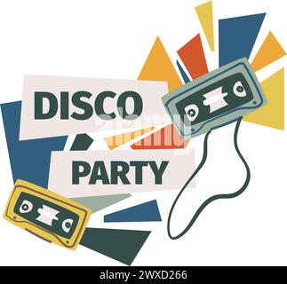 Disco party, retro cassettes, old school style Stock Vector