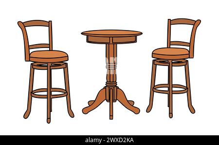Set of vintage wooden furniture for cafe, bistro. Stock Vector