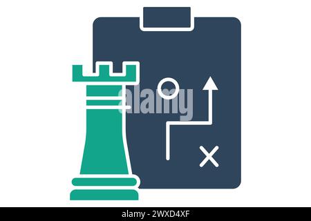 strategy icon. chess rook with strategy board. icon related to action plan, business. solid icon style. business element illustration Stock Vector
