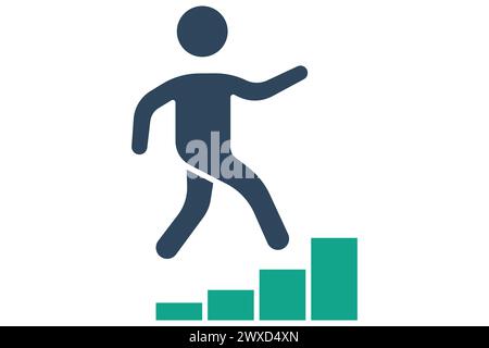 step icon. people climb stair. icon related to action plan, business. solid icon style. business element illustration Stock Vector