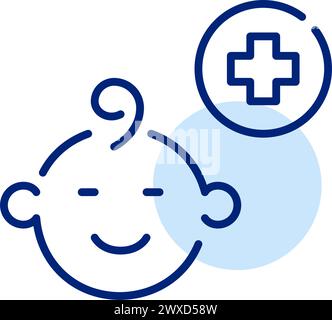 Baby face and medical cross. Pediatric healthcare, childcare service, specialized medical care for infants. Vector icon Stock Vector
