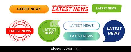 latest news stamp speech bubble and button for media information daily newsletter Stock Vector