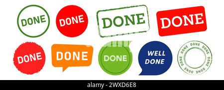 done square circle stamp and speech bubble label sticker sign accept finished Stock Vector