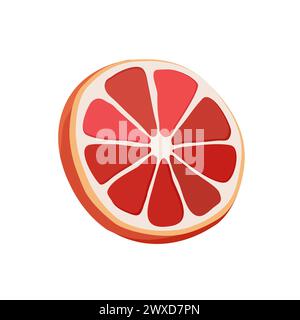 Juicy and healthy red thin slice of grapefruit isolated on white background. Vector sliced fruit illustration in flat style. Summer clipart for design Stock Vector