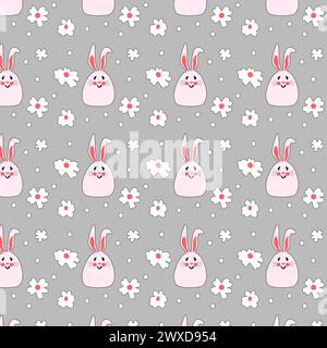 Seamless pattern with pink hares for childrens products. Cute rabbits for baby clothes. Flat vector illustration for printing packaging, fabric and textiles. Stock Vector