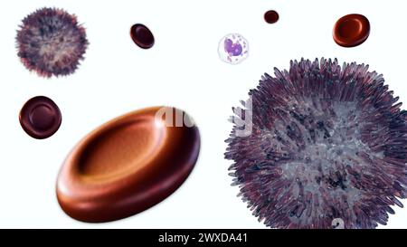 3d rendering of Hairy cell leukemia (HCL) is a rare type of chronic leukemia that develops slowly from white blood cells called B lymphocytes. Stock Photo