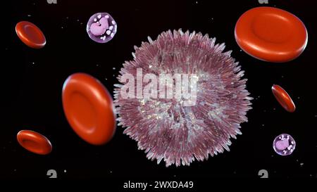 3d rendering of Hairy cell leukemia (HCL) is a rare type of chronic leukemia that develops slowly from white blood cells called B lymphocytes. Stock Photo