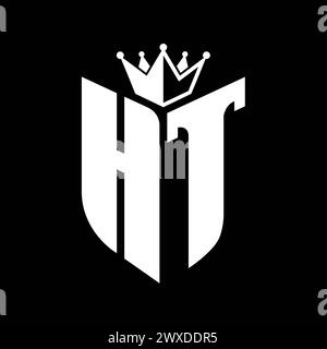 HT Letter bold monogram with shield shape and sharp crown inside shield ...