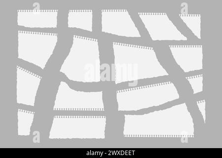 Pieces of torn paper isolated on grey background. A set of different abstract backgrounds with rough torn edges and jagged shapes. For collage, text b Stock Vector