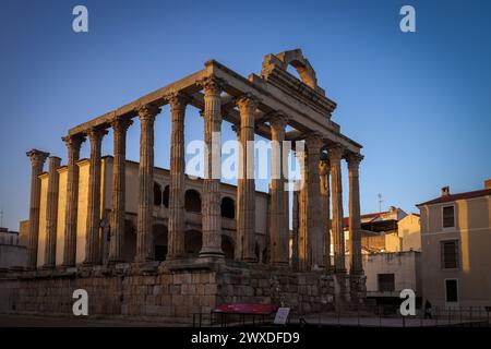 The Diana Temple in Merida is one of the best preserved Roman temples in Spain. Stock Photo