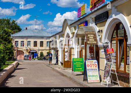 Borovsk, Russia - June 2019: The central square in the city of Borovsk, view of the shopping arcades Stock Photo
