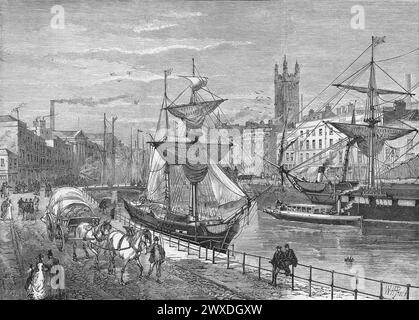 Bristol from St Augustine's Quay; Black and White Illustration from the 'Our Own Country' published by Cassell, Petter, Galpin & Co. Late 19th century. Stock Photo