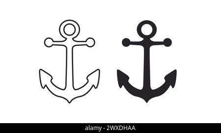 Anchor Icon Set. Black and white isolated illustration set of an anchor Stock Vector