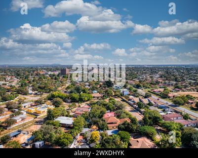 aerial view of gaborone capital city of Botswana residential neighborhood late afternoon, Stock Photo