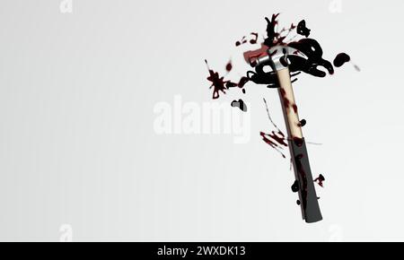 3d render of hammer with blood stain for crime scene or violence ...