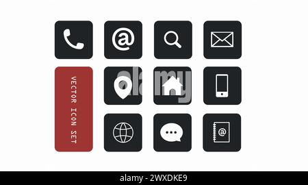 Contact Icon Set. Black and White Illustration of Different Contact or web icons Stock Vector