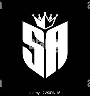 SA Letter monogram with shield shape with crown black and white color design template Stock Photo