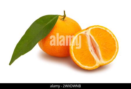 sliced tangerine path isolated on white Stock Photo