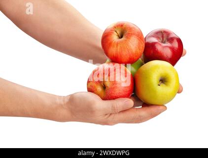 apple mix in hand path isolated on white Stock Photo