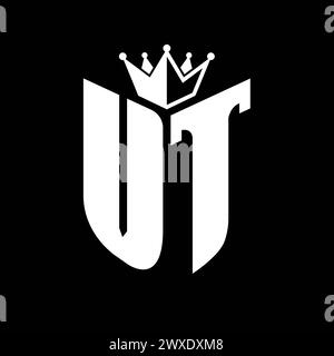 VT Letter monogram with shield shape with crown black and white color ...