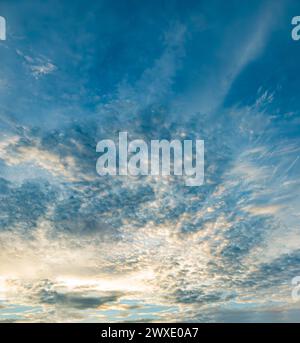 Cirrocumulus and cirrostratus clouds. Frog eye view of cloudscape texture. Stock Photo