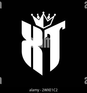 XT Letter bold monogram with shield and crown outline shape with black ...