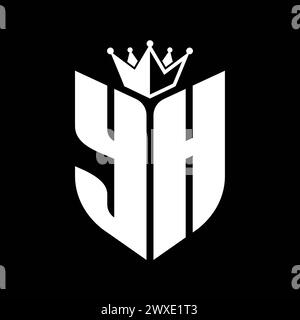 YH Letter bold monogram with shield and crown outline shape with black ...