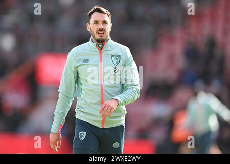 Vitality Stadium, Boscombe, Dorset, UK. 30th Mar, 2024. Premier League Football, AFC Bournemouth versus Everton; Adam Smith of Bournemouth warms up Credit: Action Plus Sports/Alamy Live News Stock Photo