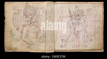 Two pages from the Tibetan book of Proportions, an eighteenth-century ...