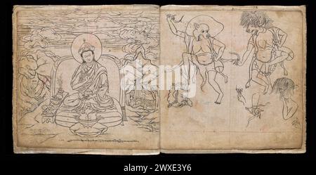 Two pages from the Tibetan book of Proportions, an eighteenth-century ...