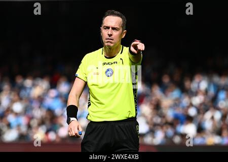 Naples, Italy. 30th Mar, 2024. Referee Luca Pairetto during the Serie A TIM match between SSC Napoli and Atalanta BC at Diego Armando Maradona Stadium in Naples, Italy on March 30, 2024. Credit: Nicola Ianuale/Alamy Live News Stock Photo