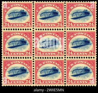 The Inverted Jenny (also known as an Upside Down Jenny, Jenny Invert) is a 24 cent United States postage stamp first issued on May 10, 1918, in which Stock Photo