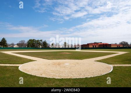 Rockford, Illinois - United States - March 28th, 2024: Infield of the Beyer Peaches Stadium, home of the famous Rockford Peaches, in Rockford, Illinoi Stock Photo