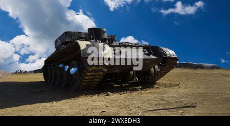 Battlefield tanks and technology. military technology. Wide image for banners, advertisements Stock Photo