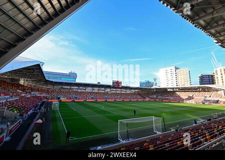 London, UK. 29th Mar, 2024. A general view of The Gtech Community Stadium ahead of the Premier League match Brentford vs Manchester United at The Gtech Community Stadium, London, United Kingdom, 30th March 2024 (Photo by Cody Froggatt/News Images) in London, United Kingdom on 3/29/2024. (Photo by Cody Froggatt/News Images/Sipa USA) Credit: Sipa USA/Alamy Live News Stock Photo