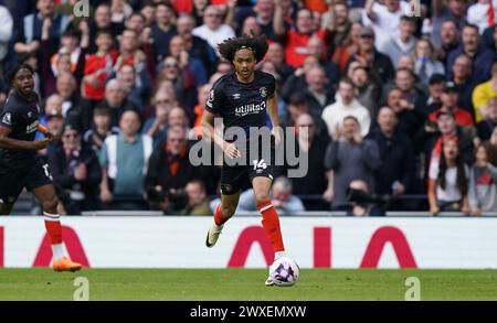 LONDON, ENGLAND - MARCH 30: Tahith Chong of Luton Town during the Premier League match between Tottenham Hotspur and Luton Town at Tottenham Hotspur Stadium on March 30, 2024 in London, England.(Photo by Dylan Hepworth/MB Media) Stock Photo