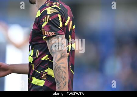 London, UK. 30th Mar 2024. Vitinho (22 Burnley) tattoo armduring the Premier League match between Chelsea and Burnley at Stamford Bridge, London on Saturday 30th March 2024. (Photo: Kevin Hodgson | MI News) Credit: MI News & Sport /Alamy Live News Stock Photo