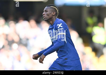 London, UK. 30th Mar 2024. Nicolas Jackson (15 Chelsea) during the Premier League match between Chelsea and Burnley at Stamford Bridge, London on Saturday 30th March 2024. (Photo: Kevin Hodgson | MI News) Credit: MI News & Sport /Alamy Live News Stock Photo