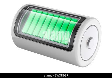 Fully charged battery, 3D rendering isolated on white background Stock Photo