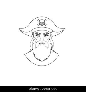 Icon of an old pirate in a simple line art style Stock Vector
