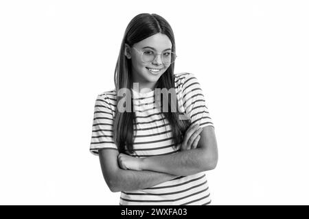 summer tween girl wear striped in studio, copy space. photo of summer ...