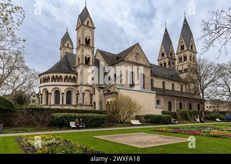 Basilica of St. Castor in Koblenz on a spring day Stock Photo