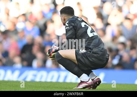 London, UK. 30th Mar 2024. Goalkeeper Djordje Petrovic (28 Chelsea) during the Premier League match between Chelsea and Burnley at Stamford Bridge, London on Saturday 30th March 2024. (Photo: Kevin Hodgson | MI News) Credit: MI News & Sport /Alamy Live News Stock Photo