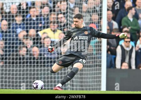 London, UK. 30th Mar 2024. Goalkeeper Djordje Petrovic (28 Chelsea) takes goal kick during the Premier League match between Chelsea and Burnley at Stamford Bridge, London on Saturday 30th March 2024. (Photo: Kevin Hodgson | MI News) Credit: MI News & Sport /Alamy Live News Stock Photo