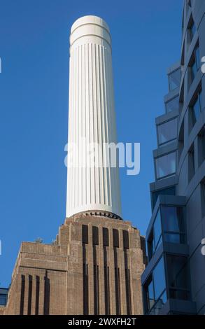 Battersea Power Station Chimney London against a blue sky Stock Photo