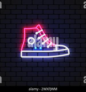 Sneakers neon in line art style on light background. Vector illustration Stock Vector