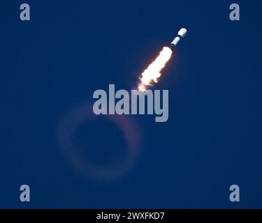 Kennedy Space Center, Florida, USA. 30th Mar 2024. A SpaceX Falcon 9 rocket launches the Eutelsat 36D from Launch Complex 39 at 5:52 PM at the Kennedy Space Center, Florida on Saturday March 30, 2024. Photo by Joe Marino/UPI Credit: UPI/Alamy Live News Stock Photo