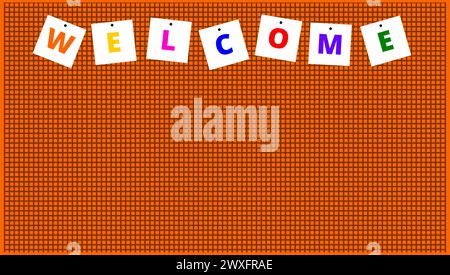 welcome. opening word. notebook tittle. greeting banner. book cover. vector design. brown patterned background Stock Vector