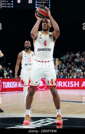 Decines Charpieu, France. 28th Mar, 2024. Jaron BLOSSOMGAME of Monaco during the Turkish Airlines EuroLeague basketball match between LDLC ASVEL Villeurbanne and AS Monaco on March 28, 2024 at LDLC Arena in Decines-Charpieu, France - Photo Romain Biard/Isports/DPPI Credit: DPPI Media/Alamy Live News Stock Photo